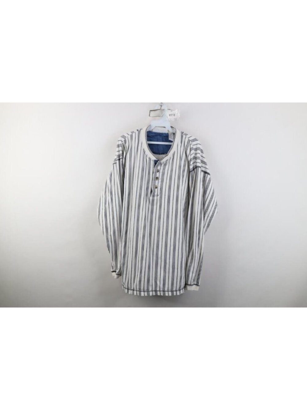 Vintage 90s Streetwear Mens Large Striped Long Sleeve Henley T-Shirt Cotton